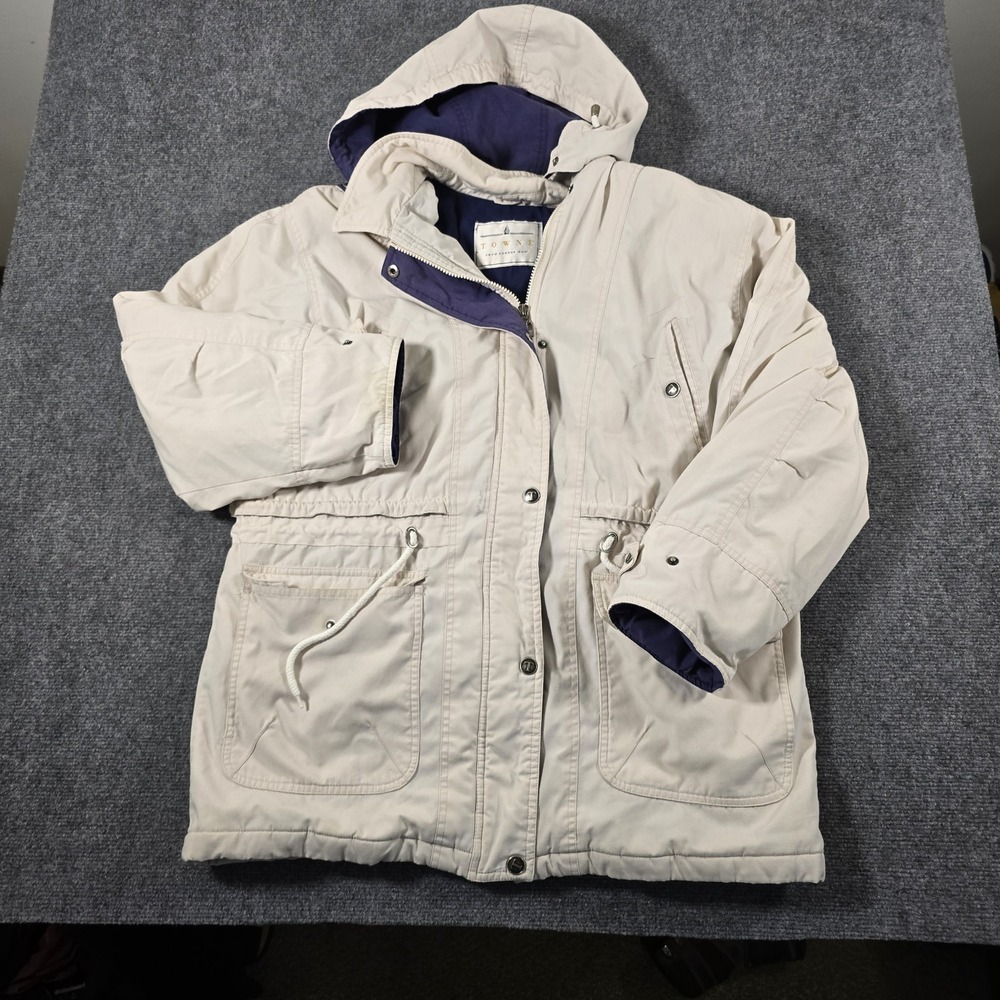 London Fog Towne Hooded Jacket Women's Beige Drawstring Coat Size L